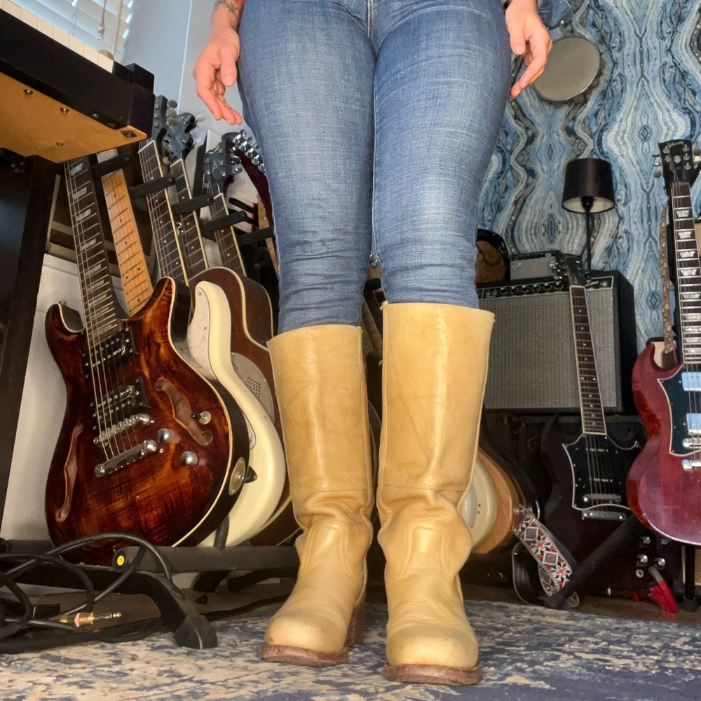 Frye Tall Western Heeled Boots in Mustard Yellow - Picture 8 of 12